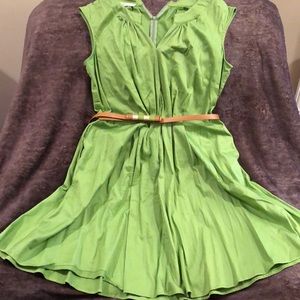 Belted Green Summer Dress with Pockets